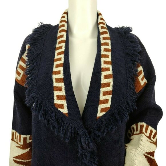 CocoGio Made in Italy Aztec Fringed Wool Blend Cardigan Sweater Small Longline - Picture 3 of 9